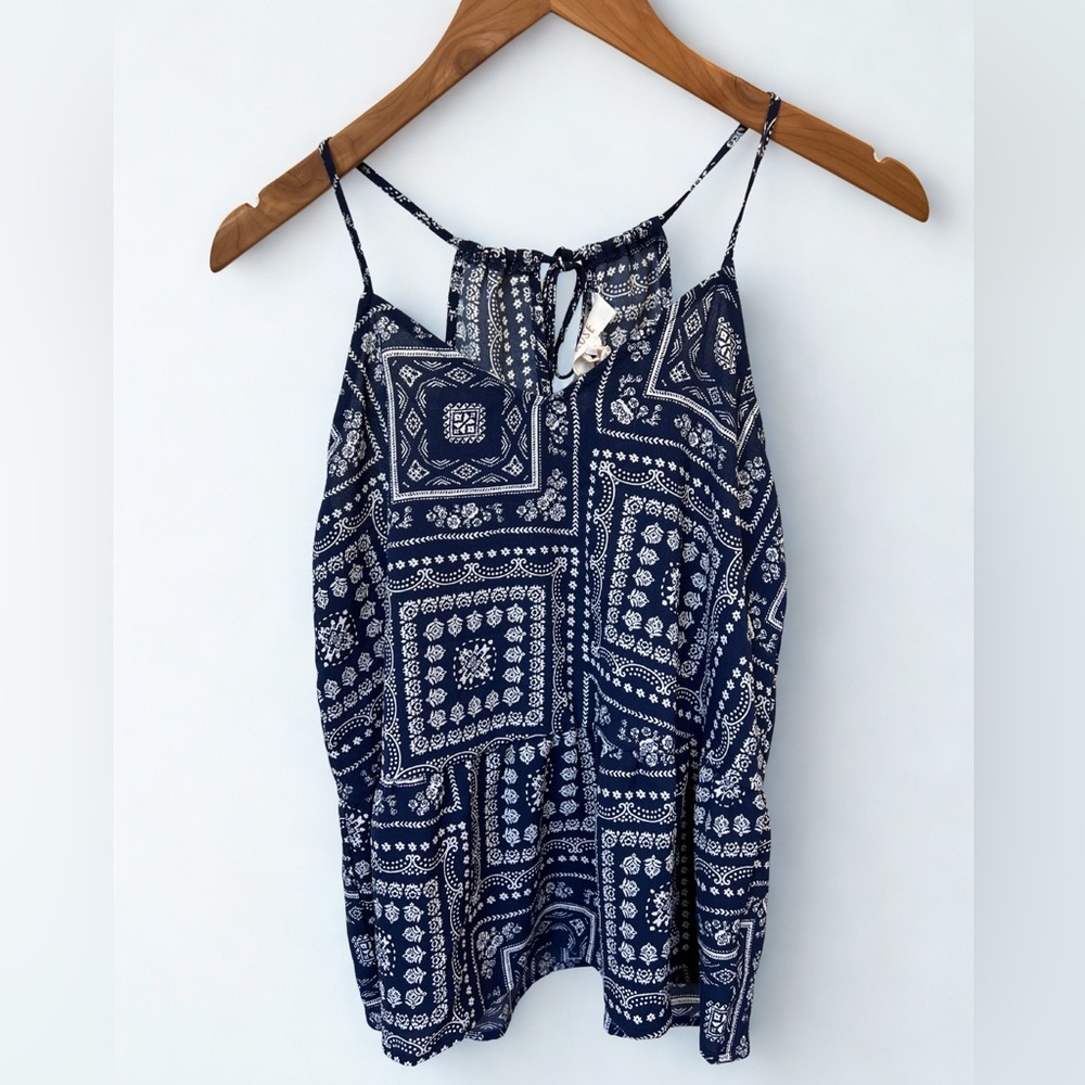 Hippie Rose Navy and White Bandana Print Sleeveless Camisole Top - Size Small